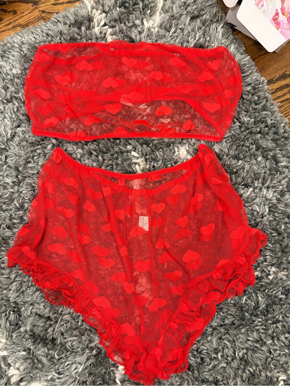 Red Heart Sheer Two-Piece Lingerie Set